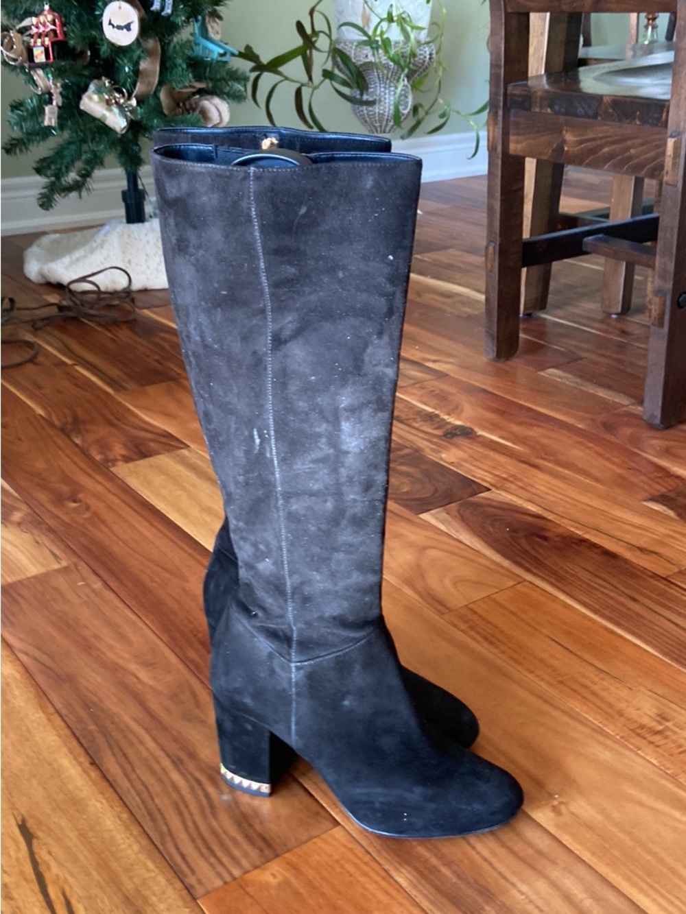 Michael Kors Black Suede Knee-High Block Heel Boots